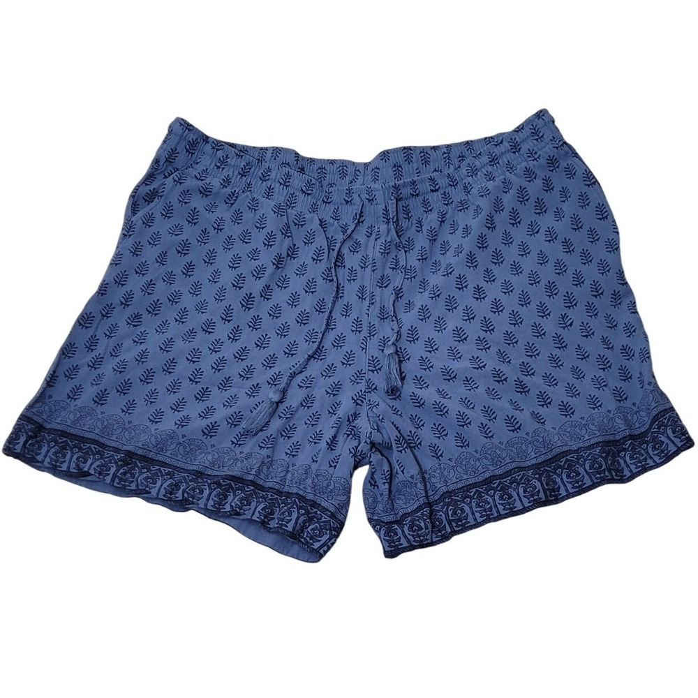 J.‎ Jill Blue Floral Print Drawstring Rayon Petite Lounge Shorts Women's Size L